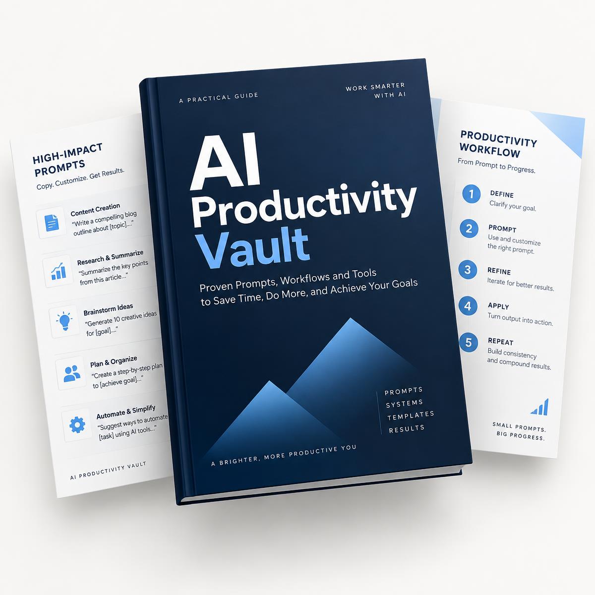 AI Productivity Vault digital toolkit cover with prompt and workflow pages